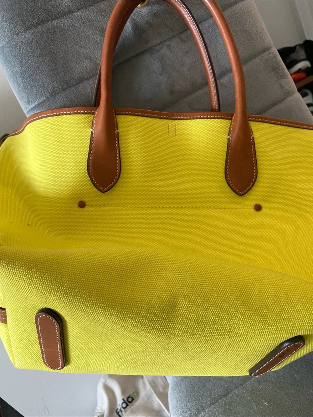 Polo by Ralph Lauren Yellow Canvas Tote with Brown Leather Handles